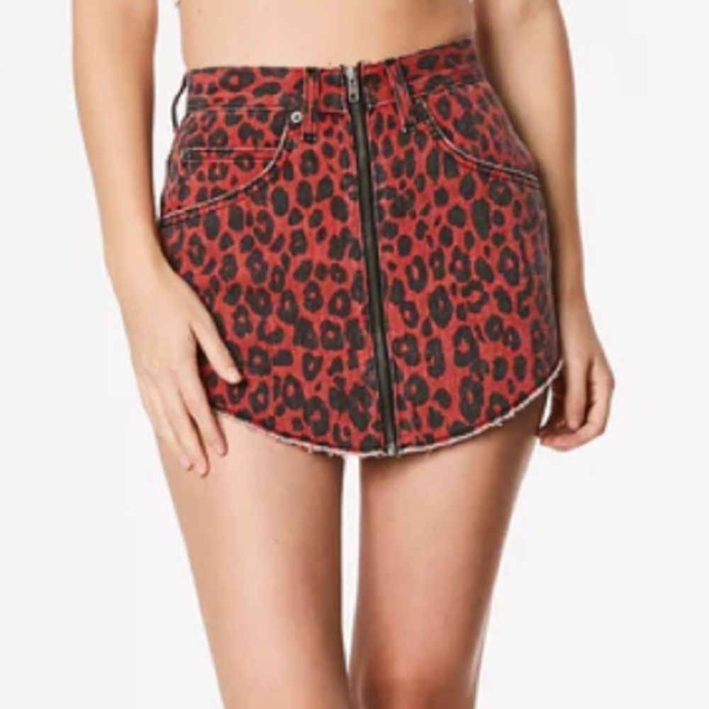 Carmar Beatrice Red and Black Cheetah Denim Skirt - 25